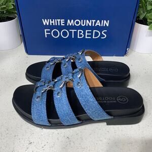 White Mountain Women's Size 6.5 Denim Blue Koala Strappy Slip-On Sandal